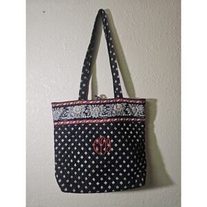 Vera Bradley Large Tote Black Burgundy Designs Multi Function Inside Pockets